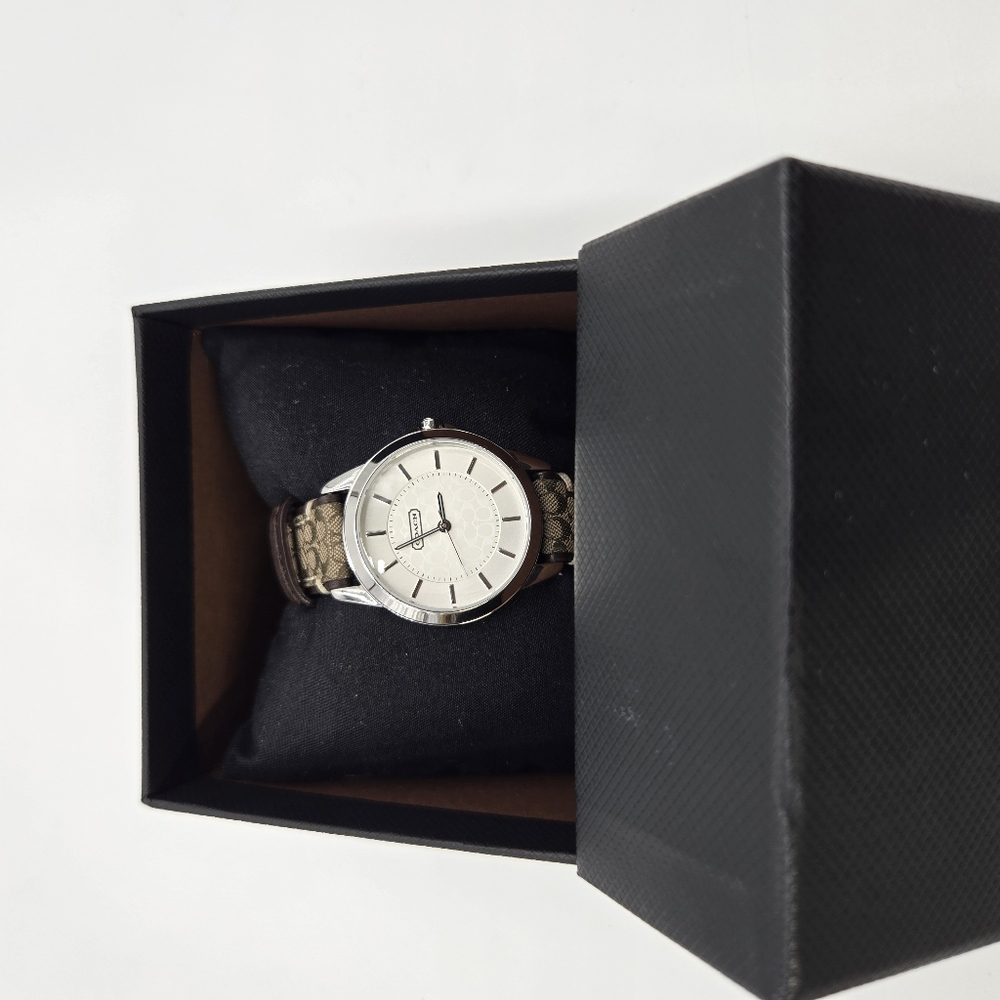 Coach Women's Silver Dial Watch with Signature Brown Strap - Picture 6 of 7